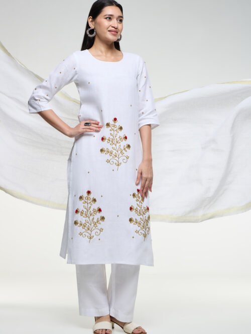 Revati - White Pure Linen Suit